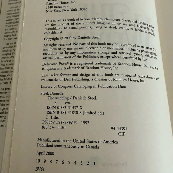 Danielle Steel 'The Wedding' Hardcover Book - White and Gold - Picture 7 of 10